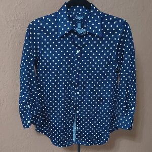 Chaps Dark Blue Polka Dot Button Up Shirt No Iron Size Small